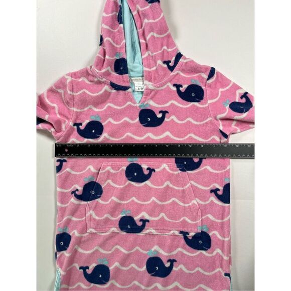 Pottery Barn Kids Pink Terry Towel Hooded Swim Cover Up Whales Size 4-6 Year EUC - Picture 5 of 6